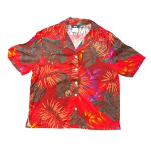 Vintage Tapestry Hawaiian Floral Button Down Shirt Rayon Size Large